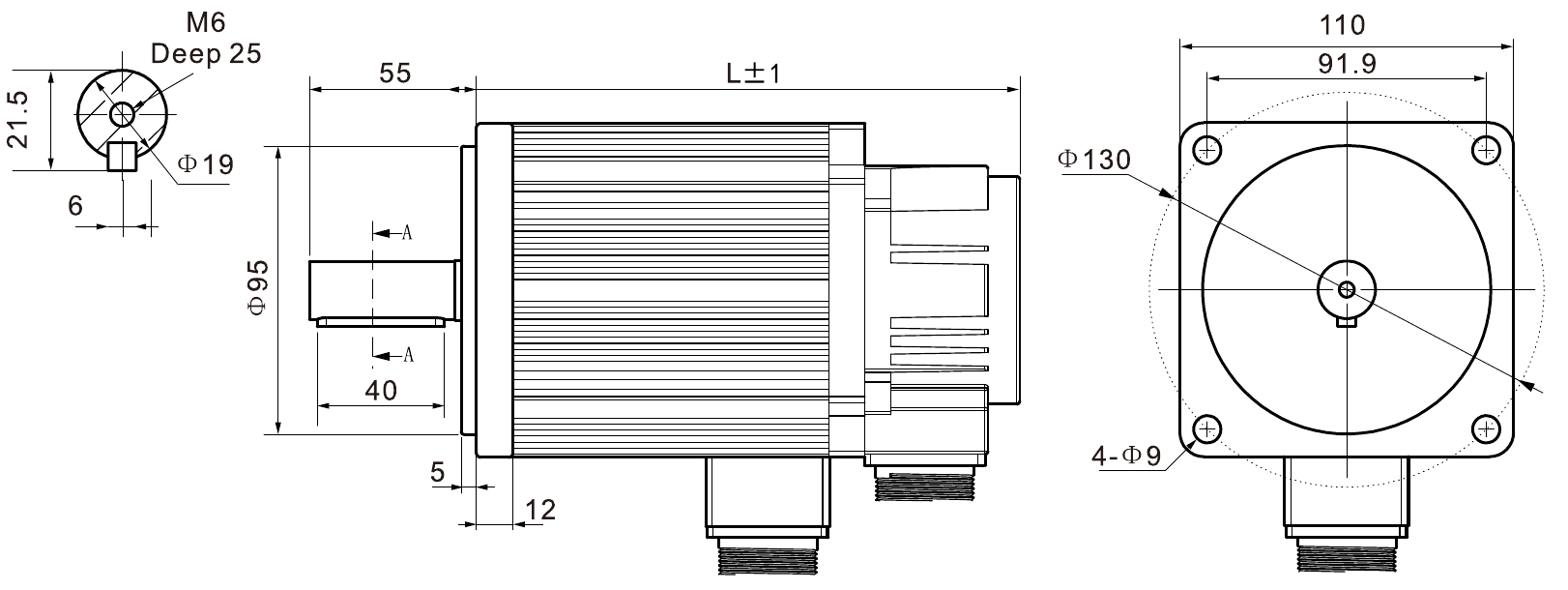 Габаритный чертёж RSM-M11G4030A, фланец 110 мм