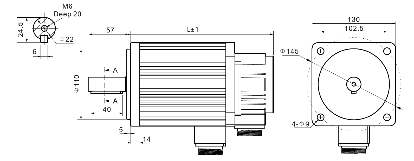 Габаритный чертёж RSM-M13G6025A, фланец 130 мм