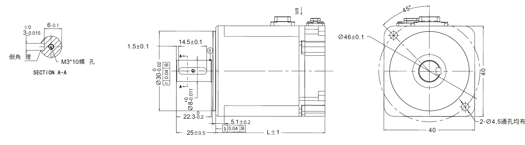 Габаритный чертёж RSNA-M04L0330C, фланец 40 мм
