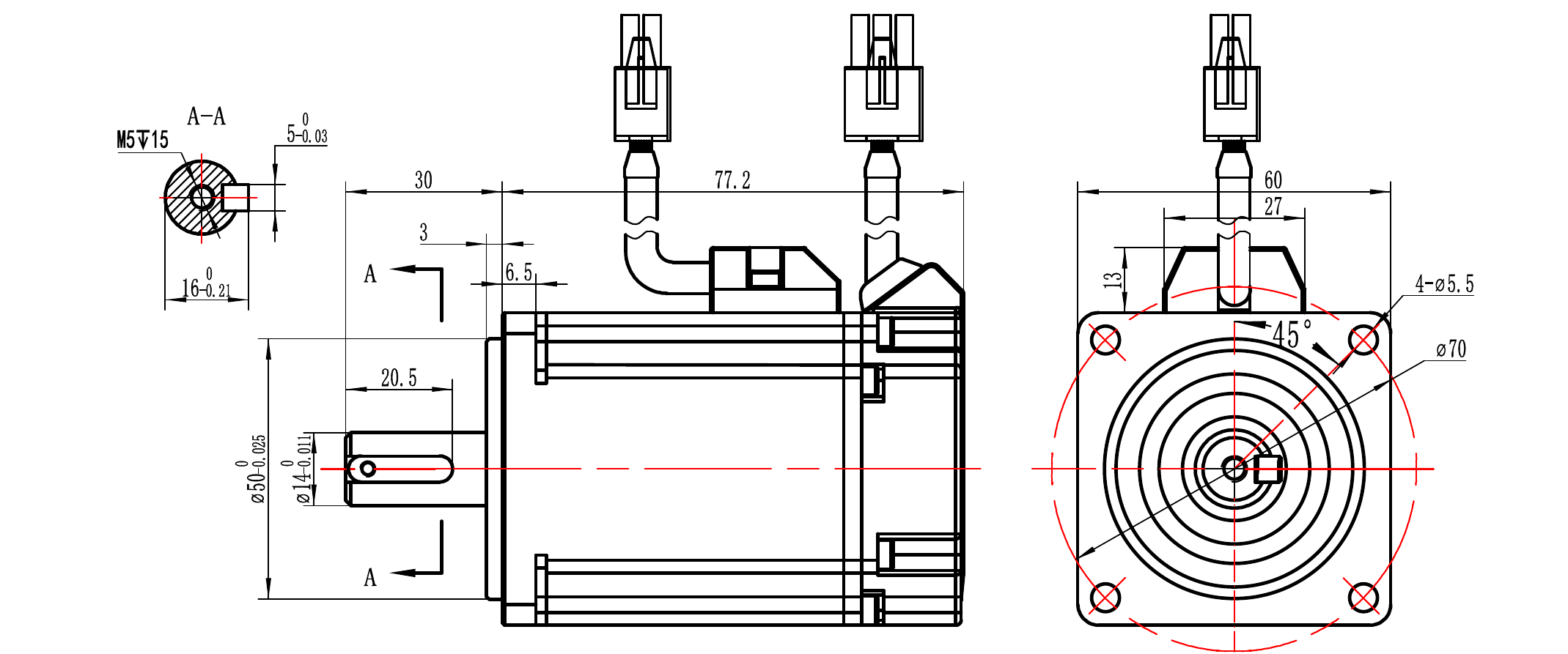 Габаритный чертёж RSNA-M06J0630A, фланец 60 мм