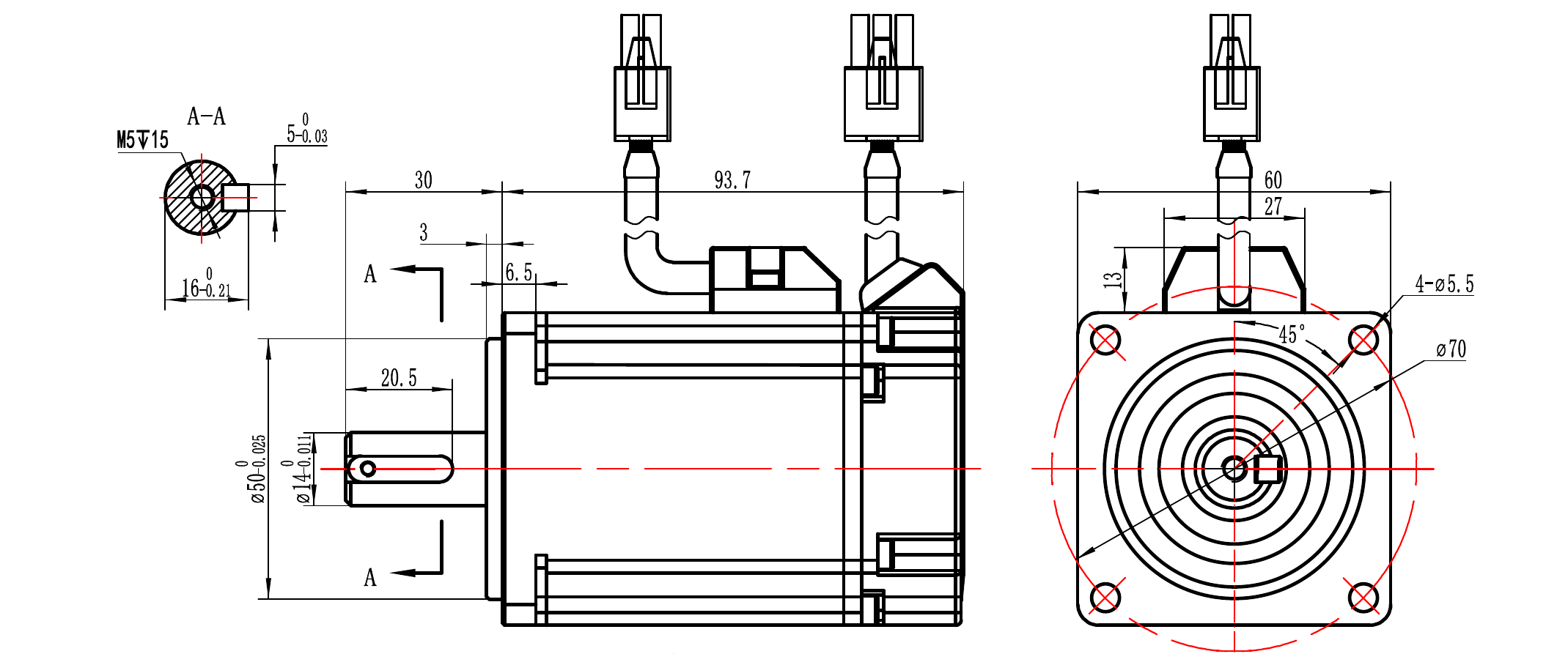 Габаритный чертёж RSNA-M06J1330A, фланец 60 мм