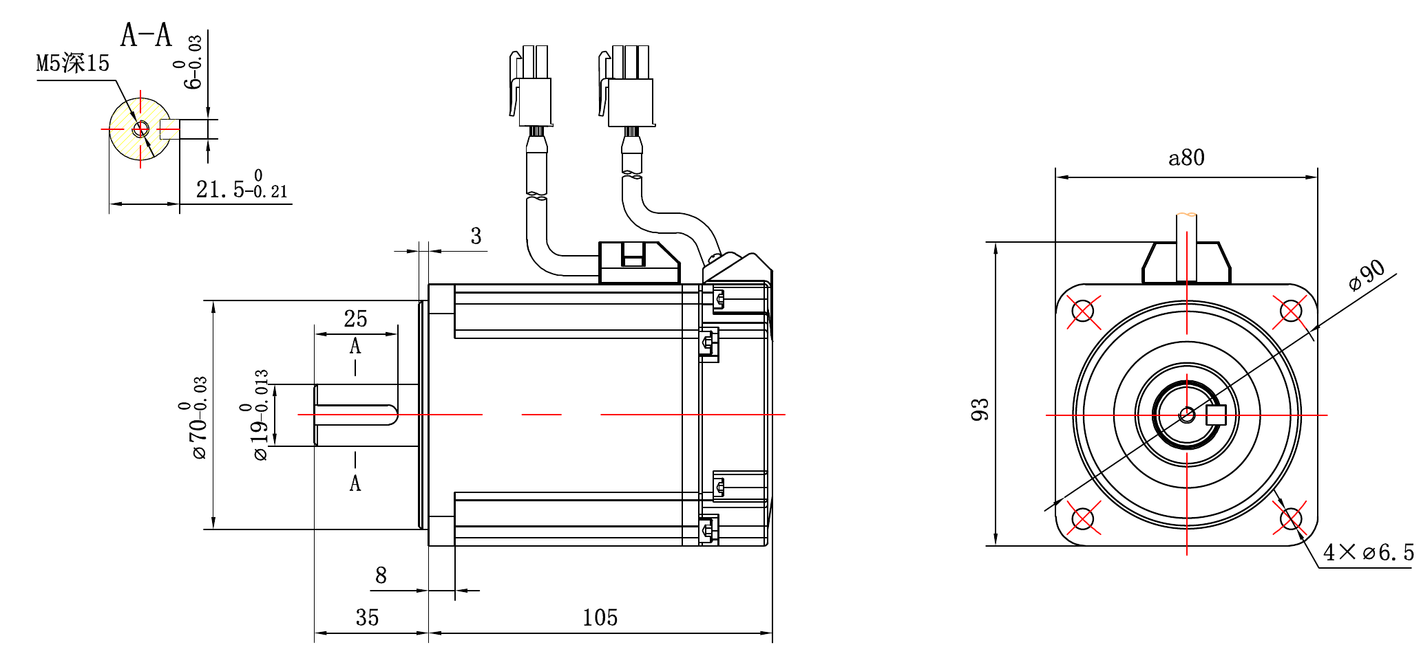 Габаритный чертёж RSNA-M08J2430A, фланец 80 мм