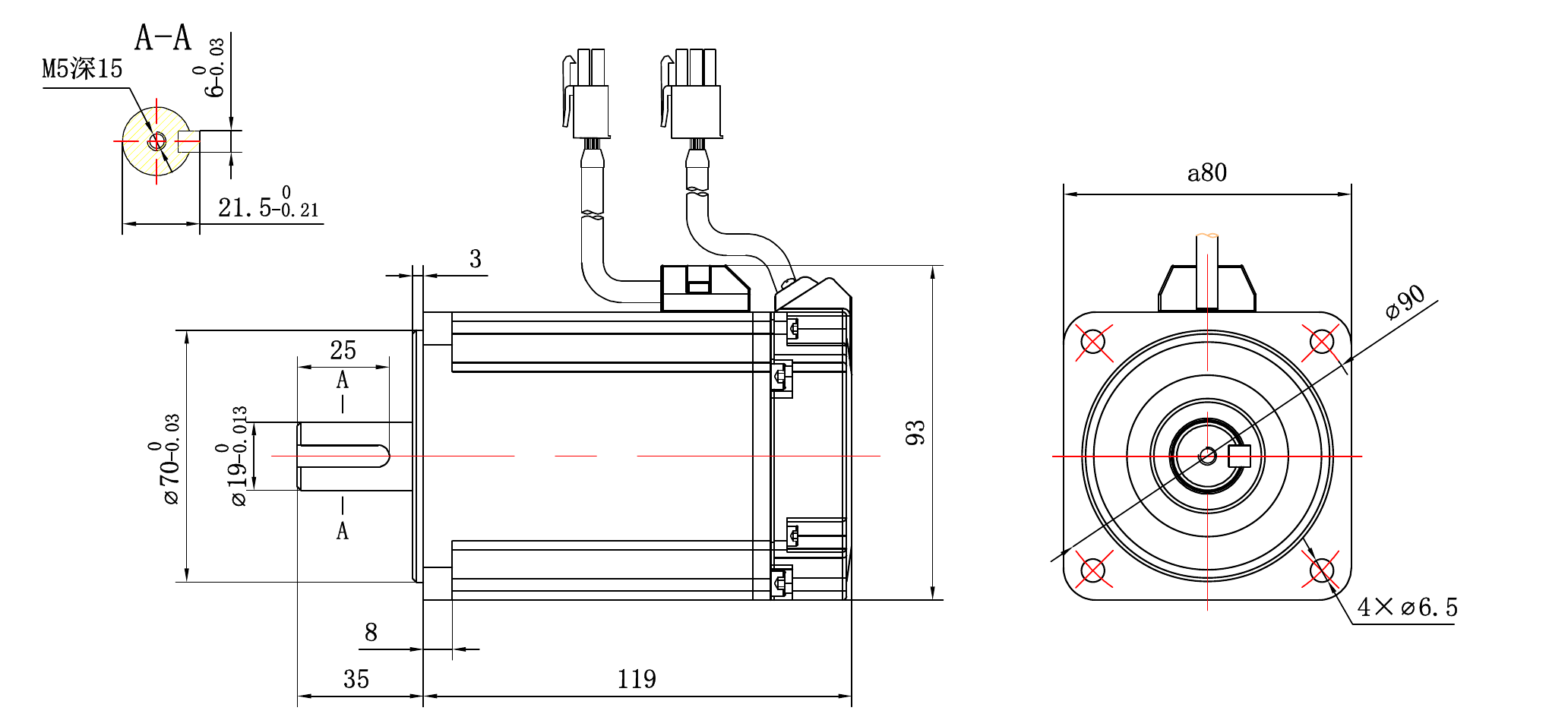 Габаритный чертёж RSNA-M08J3230A, фланец 80 мм
