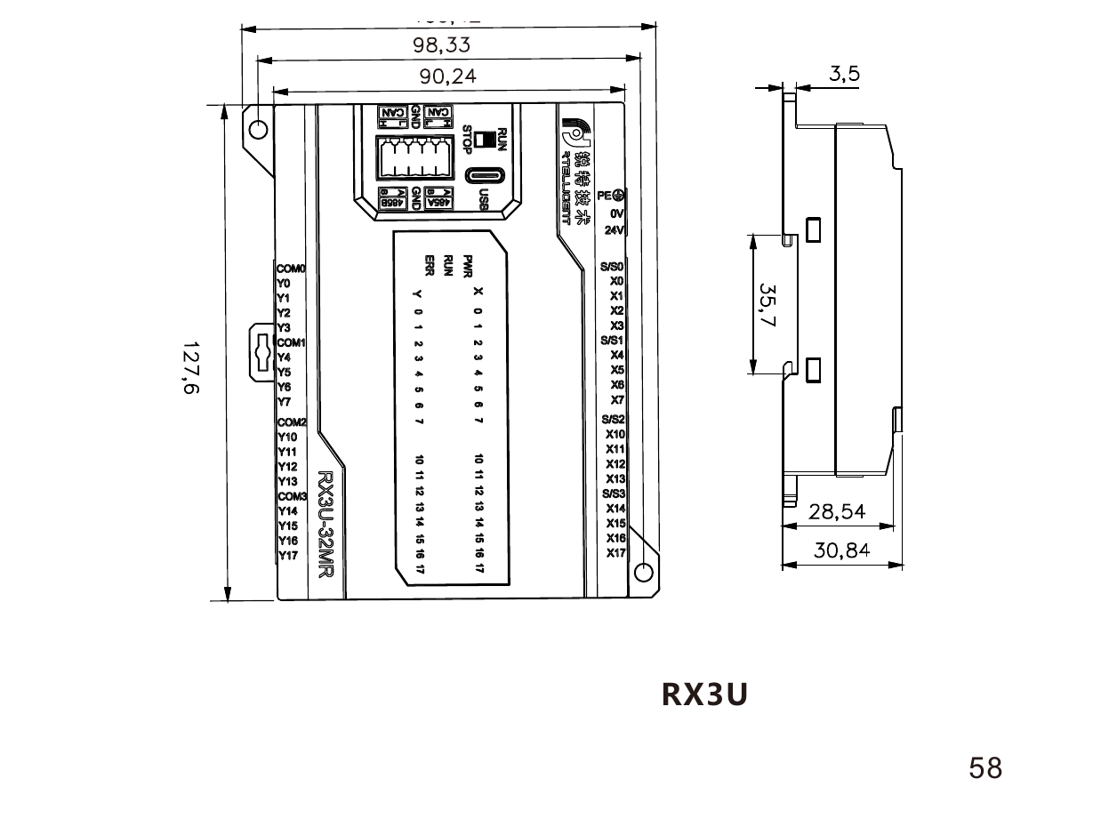 Габаритный чертёж RX3U